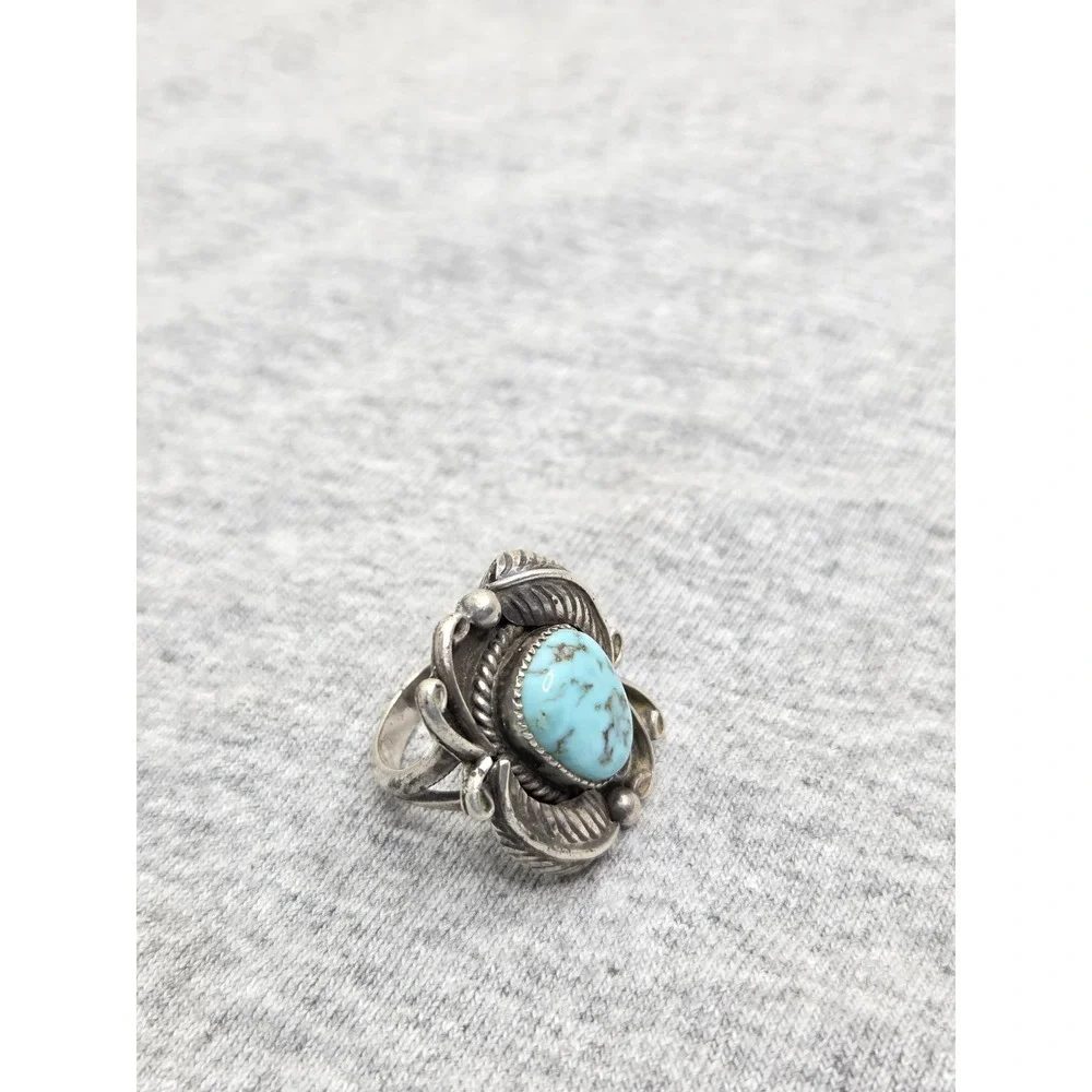 Oscar Alexius Navajo Sterling Silver Turquoise Ring Size 5.5 Vintage Signed 8g